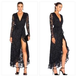Ganni black Flynn Lace long sleeves midi dress size medium 38 goth wedding guest